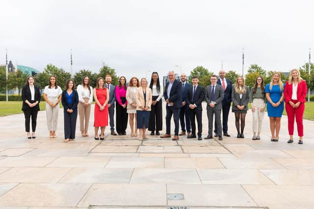 L to R Naomi Henderson, Megan Watt, Lucy Hennessy, Beth Simpson, Lauren White, Ross Faulds, Paige McGee, Kirsty Barron, Managing Partner Lesley Larg, Maria Akunna, Chair Colin Graham, Gary McPhail, Ian Sargison, Frankie Cusack, Donald Thomson, Jennifer Harris , Wiktoria Wisniewska, Lauren Pirouet and Georgia McNaughton. Picture by Chris Scott Photography