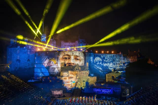 An image of Ukraine president Volodymyr Zelenskyy was projected onto Edinburgh Castle during the finale of this year's Tattoo. Picture: Jane Barlow/PA Wire