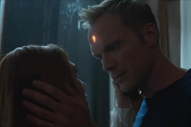 Elizabeth Olsen and Paul Bettany in a scene from Marvel Studios' Avengers: Infinity War, which was partly shot in Edinburgh.