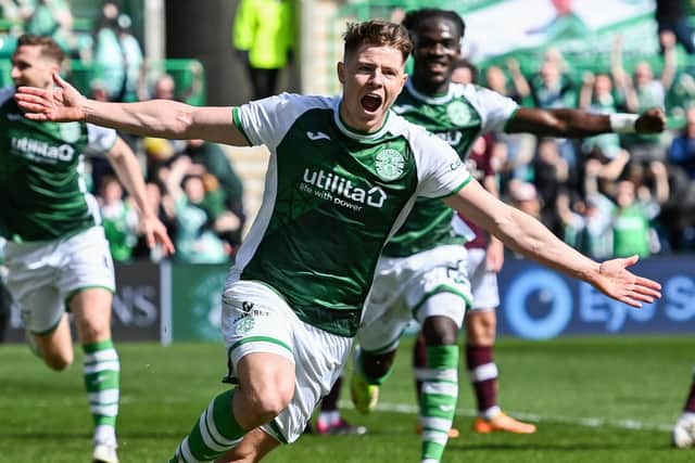 Kevin Nisbet's volley midway through the second half gave Hibs a 1-0 victory over Hearts at Easter Road.