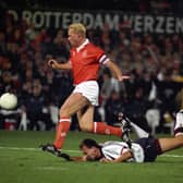 Ronald Koeman leaves David Platt sprawling after tugging his arm in Rotterdam to spark a dramatic sequence of events