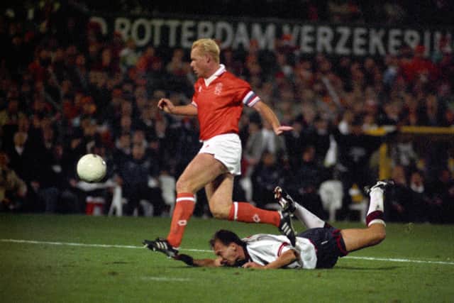 Ronald Koeman leaves David Platt sprawling after tugging his arm in Rotterdam to spark a dramatic sequence of events