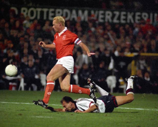 Ronald Koeman leaves David Platt sprawling after tugging his arm in Rotterdam to spark a dramatic sequence of events