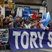 Protesters outside the Tory leadership hustings in Perth (Picture: Jeff J Mitchell/Getty Images)