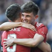 Leighton Clarkson and Graeme Shinnie embrace after the former's opener for Aberdeen last night against St Mirren - will they still be at Aberdeen next season?   (Photo by Craig Foy / SNS Group)