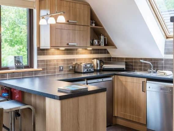 The open plan kitchen in one of Auchrannie Resort's two bedroomed retreat lodges. Pic: Contributed