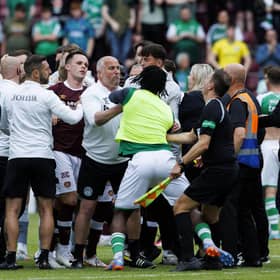 Tempers frayed at the end of the last Edinburgh derby, with Rocky Bushiri among those sent off.