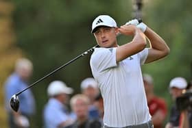 Sweden's Ludvig Aberg watches his drive from the 17th tee on day two of the BMW PGA Championship at Wentworth Club. Picture: Glyn Kirk/AFP via Getty Images.