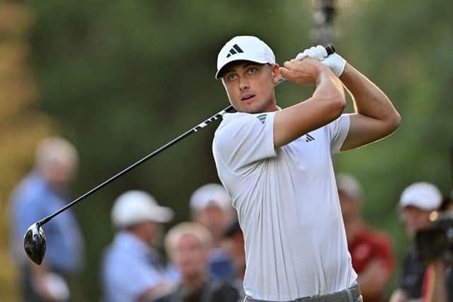 Sweden's Ludvig Aberg watches his drive from the 17th tee on day two of the BMW PGA Championship at Wentworth Club. Picture: Glyn Kirk/AFP via Getty Images.