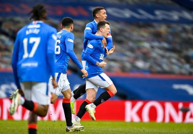 Ryan Jack celebrates after scoring the only goal of the game for Rangers against Kilmarnock at Ibrox. (Photo by Rob Casey / SNS Group)