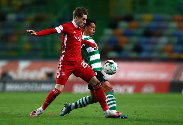 Scott Wright in action for Aberdeen against Sporting Lisbon in the Europa League earlier this season. He will be able to play for his new club Rangers in the knockout stage of the tournament. (Photo by Carlos Rodrigues/Getty Images)