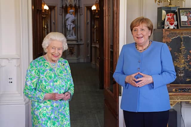 Queen Elizabeth II receives the Chancellor of Germany, Angela Merkel, during an audience at Windsor Castle in Berkshire. Picture:: Steve Parsons/PA Wire