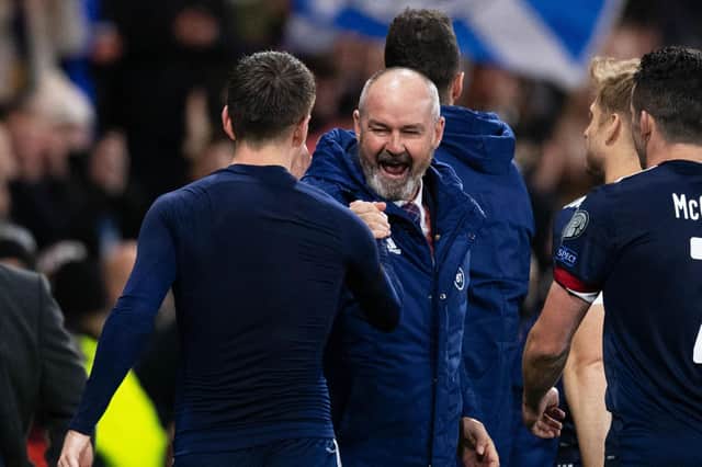 Steve Clarke celebrates Scotland's 2-0 win over Denmark at full-time (Photo by Craig Foy / SNS Group)