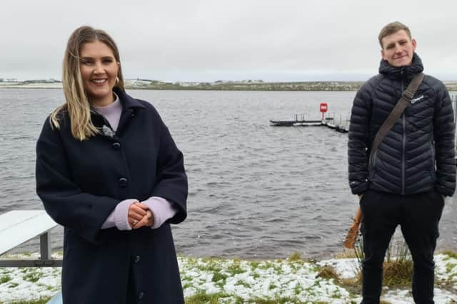 Nathan Evans and STV reporter, Polly Bartlett.