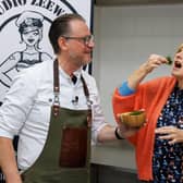 Belgian chef Donald Deschagt and Flemish agriculture minister Hilde Crevits have a taste at the launch of an event to promote seaweed as a source of protein in Oostende in April (Picture: Kurt Desplenter/Belga Mag/AFP via Getty Images)