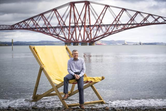 Liberal Democrat leader Willie Rennie relaxes in a deckchair at the launch of his party's campaign.