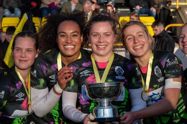 Shona Campbell, far right, had a day to remember at the Melrose Sevens. Pic: Bryan Robertson