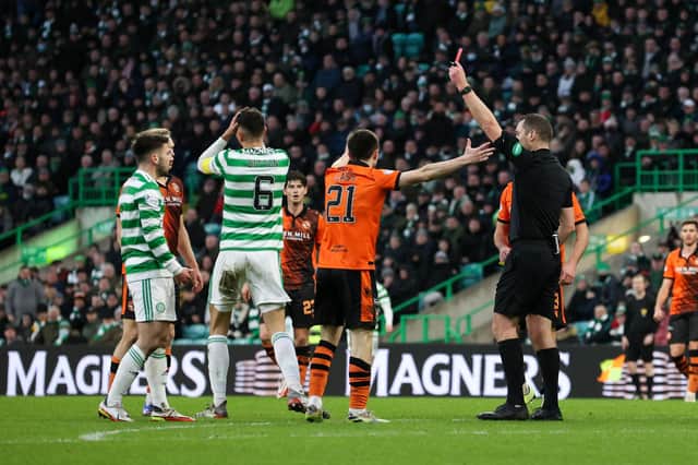 Nir Bitton was sent off the last time Celtic faced Dundee United.