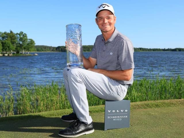 Dale Whitnell poses with the trophy after winning of the Volvo Car Scandinavian Mixed at Ullna Golf & Country Club in Sweden. Picture: Matthew Lewis/Getty Images.