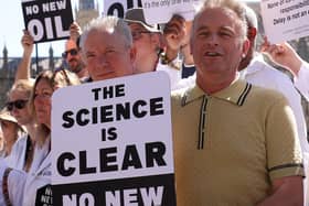 Chris Packham at a protest in Parliament Square against new oil drilling earlier this month (Picture: Dan Kitwood/Getty Images)