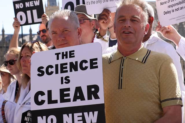 Chris Packham at a protest in Parliament Square against new oil drilling earlier this month (Picture: Dan Kitwood/Getty Images)