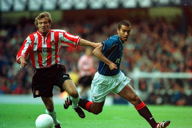 Gers boss Giovanni Van Bronkhorst takes on Michael Gray of Sunderland the last time the sides faced each other in 1999. Credit: SNS Group