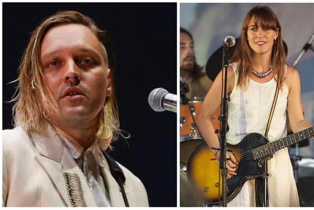 Feist, right, has dropped out of her supporting slot on the current Arcade Fire tour, following allegations of sexual misconduct against the band’s frontman Win Butler, left.