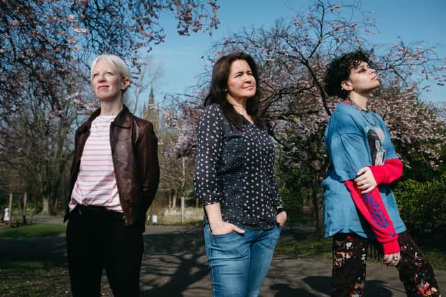 Signy Jakobsdottir, Emma Pollock and Jayda are members of the Hen Hoose collective who will be playing at the Dandelion festival in Kelvingrove Park in Glasgow in June. Picture: Andrew Cawley