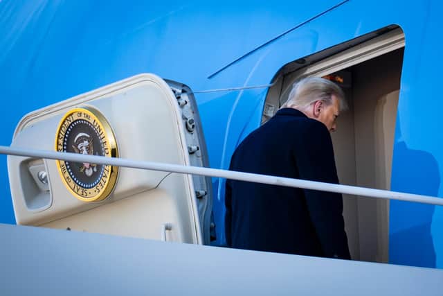 Donald Trump boards Air Force One for his last time as US President as he travels to his Mar-a-Lago estate in Florida (Picture: Pete Marovich/pool/Getty Images)