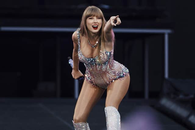 Taylor Swift performs on stage as part of her Eras Tour in Lisbon. (Photo by ANDRE DIAS NOBRE / AFP)