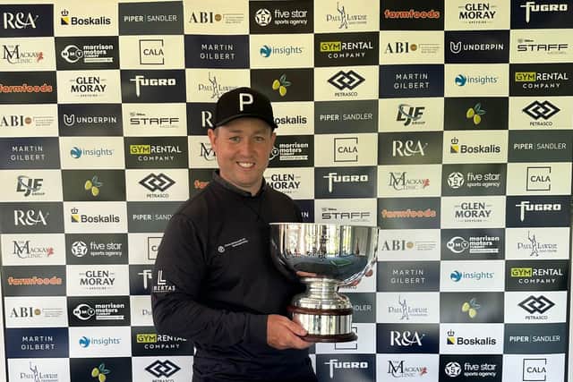 Graeme Robertson shows off the trophy after winning the Ladybank Masters presented by Piper Sandler. Picture: Tartan Pro Tour