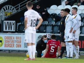 St Mirren's Conor McCarthy is forced off injured in the 1-1 draw with Livingston at the SMISA Stadium last weekend. (Photo by Sammy Turner / SNS Group)