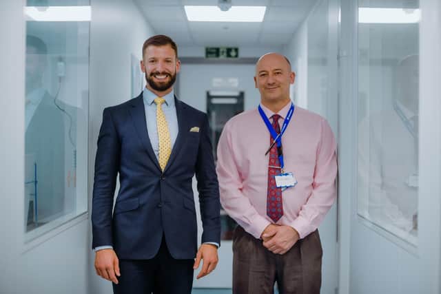 EnteroBiotix CEO Dr James McIlroy with Robin Railton, site director at EnteroBiotix. Picture: Mark Liddell Photography