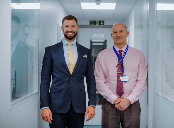 EnteroBiotix CEO Dr James McIlroy with Robin Railton, site director at EnteroBiotix. Picture: Mark Liddell Photography