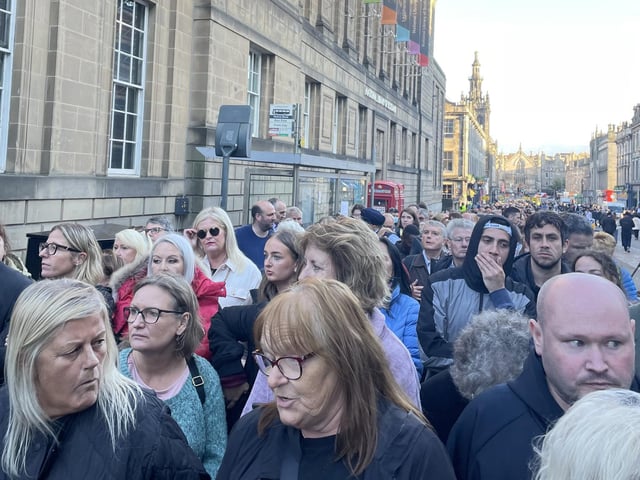 Members of the public queuing to enter St Giles' Cathedral, Edinburgh, to view and pay their respects to Queen Elizabeth II's coffin. Picture date: Monday September 12, 2022.