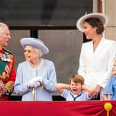 The Prince of Wales, Queen Elizabeth II, Prince Louis, the Duchess of Cambridge and Princess Charlotte on the balcony of Buckingham Palace after the Trooping the Colour ceremony at Horse Guards Parade, central London, as the Queen celebrates her official birthday, on day one of the Platinum Jubilee celebrations. Photo: Aaron Chown/PA Wire