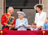 The Prince of Wales, Queen Elizabeth II, Prince Louis, the Duchess of Cambridge and Princess Charlotte on the balcony of Buckingham Palace after the Trooping the Colour ceremony at Horse Guards Parade, central London, as the Queen celebrates her official birthday, on day one of the Platinum Jubilee celebrations. Photo: Aaron Chown/PA Wire