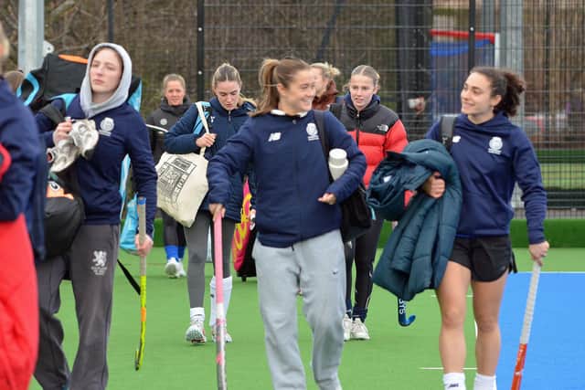 Scotland women arrive for training at Peffermill before flying to South America