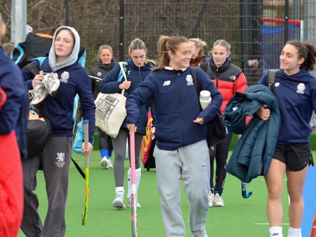 Scotland women arrive for training at Peffermill before flying to South America