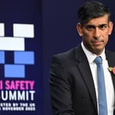 Prime Minister Rishi Sunak listens to a question as he holds the closing press conference at the AI safety summit.