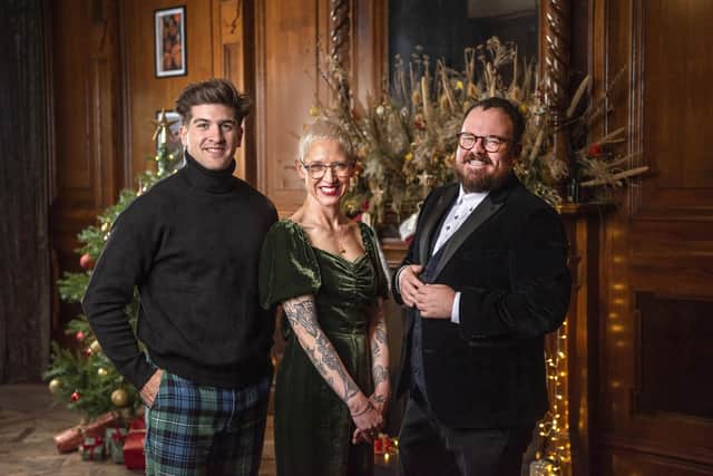 Scotland's Christmas Home of the Year judges Xxxxxxxxxxxxxx, left, Anna Campbell-Jones and Xxxxxxxxxxxxx. Picture: Kirsty Anderson/IWC Media