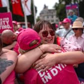 Supporters of assisted dying celebrate after MPs voted in favour of the Terminally Ill Adults (End of Life) Bill last week (Picture: Carl Court/Getty Images)