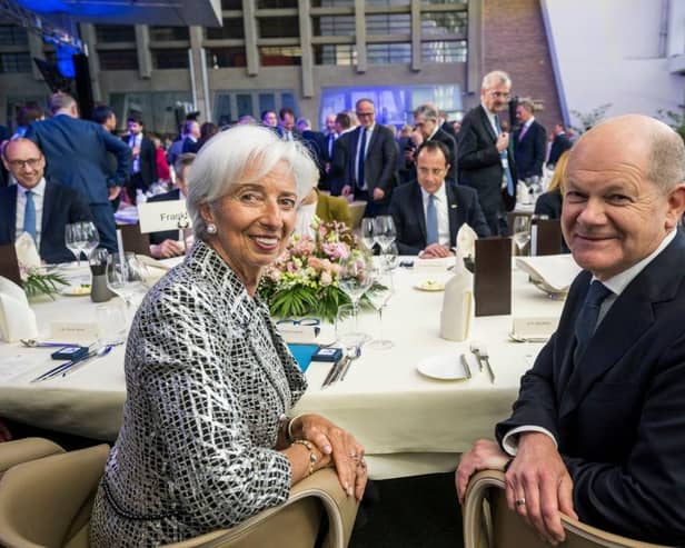 German Chancellor Olaf Scholz with Christine Lagarde, President of the European Central Bank, at an event for the 25th anniversary of the ECB this month (Picture: Thomas Lohnes/Getty Images)