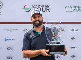 Englishman Matthew Baldwin shows off the trophy after landing his maiden DP World Tour triumph in the SDC Championship St Francis Links. Picture: Carl Fourie/Sunshine Tour.