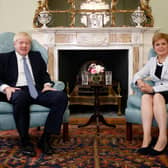 Scotland's First Minister Nicola Sturgeon with Prime Minister Boris Johnson at a meeting in Bute House in Edinburgh in 2019.