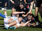 Fraser Brown scores Glasgow's eighth and final try against Zebre Parma at Scotstoun.  (Photo by Craig Williamson / SNS Group)