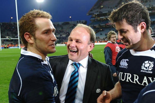 For Andy Robinson, pictured with Dan Parks and Hugo Southwell, the win over Ireland meant Scotland avoided the wooden spoon in his first Six Nations campaign at the helm. Robinson was the first, and so far only, Englishman to take charge of the national team. His reign included a series win in Argentina later than year and home victories over Australia and South Africa. But a Six Nations wooden spoon in 2012 followed by a home defeat by Tonga in November of that year signalled the end.