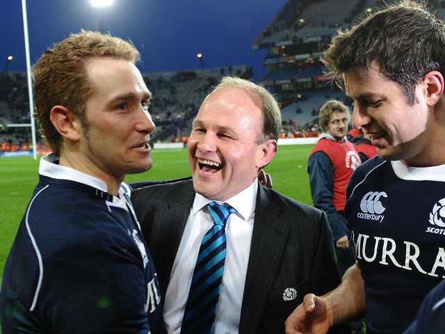 For Andy Robinson, pictured with Dan Parks and Hugo Southwell, the win over Ireland meant Scotland avoided the wooden spoon in his first Six Nations campaign at the helm. Robinson was the first, and so far only, Englishman to take charge of the national team. His reign included a series win in Argentina later than year and home victories over Australia and South Africa. But a Six Nations wooden spoon in 2012 followed by a home defeat by Tonga in November of that year signalled the end.