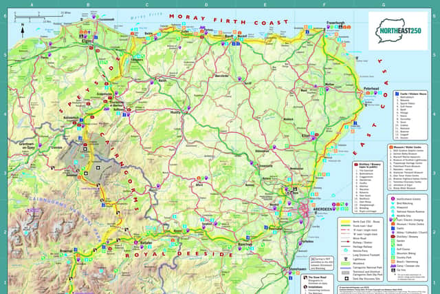 A map of the North East 250 driving route. PIC © Helen Stirling Maps 2019. Contains O.S. data. Crown copyright and Database right 2019.