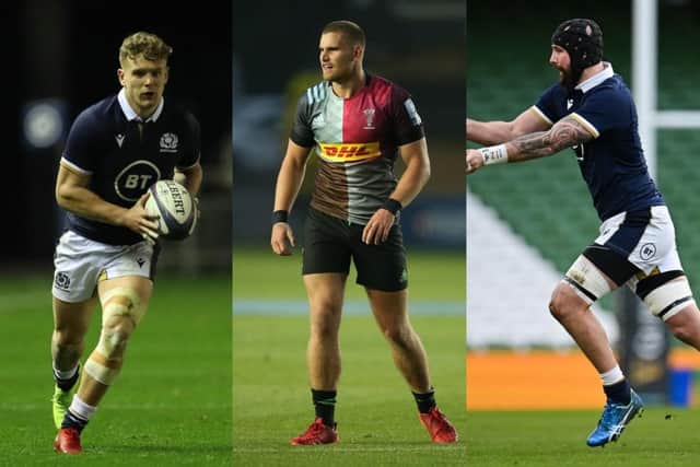 Darcy Graham, James Lang and Blade Thomson have all been called up to Scotland's starting XV to face Wales (Getty Images)
